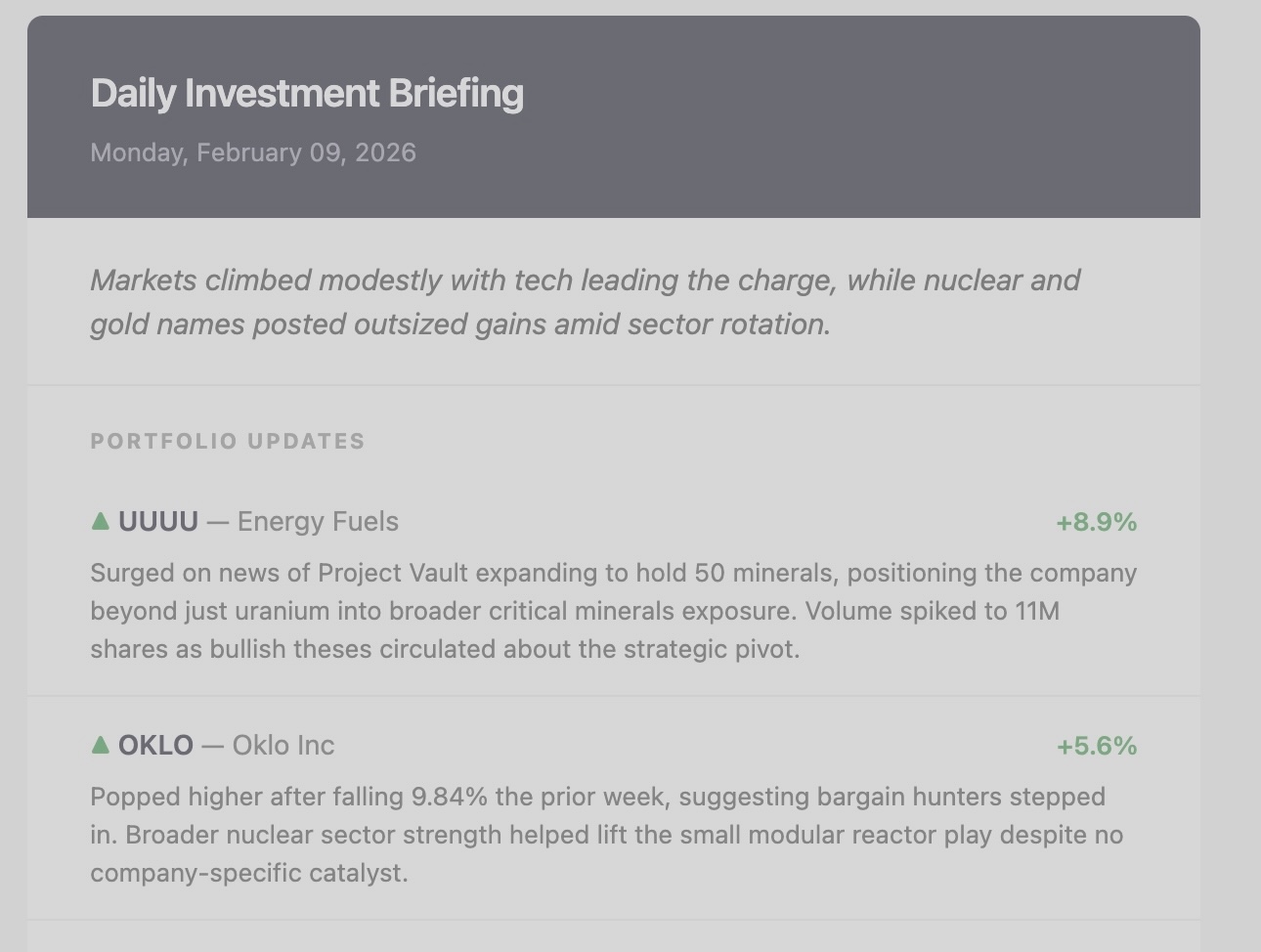 Investment Update Email